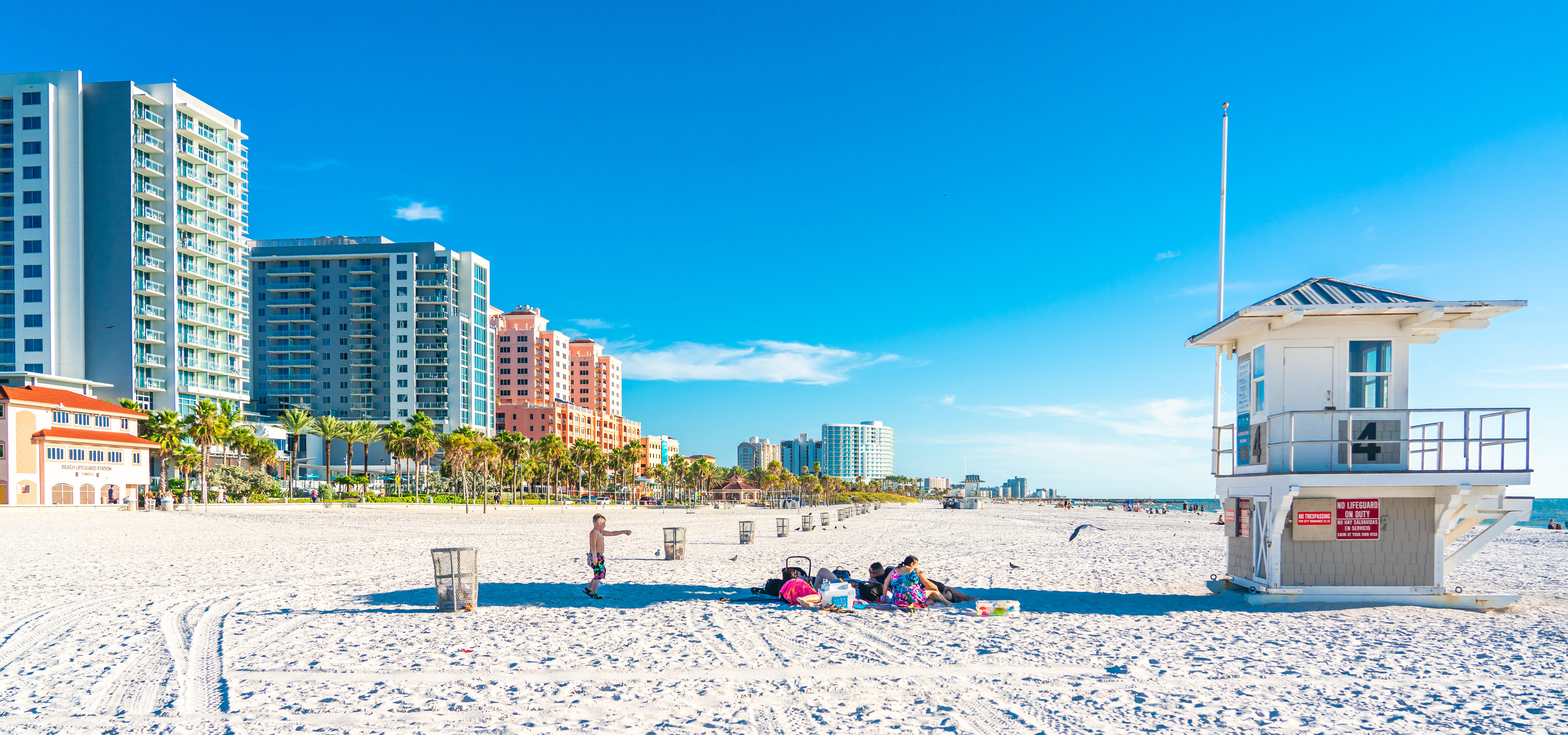 Clearwater Beach, Florida, USA - September 17, 2019: Beautiful Clearwater Beach with White Sand in Florida USA